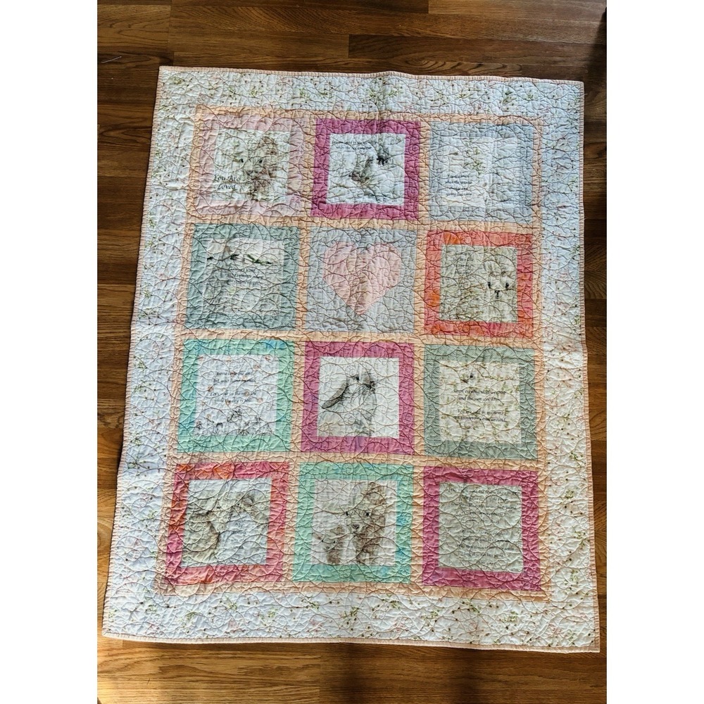 Handmade Patchwork Crib Quilted Blanket Wall Hanging With Bible Verses